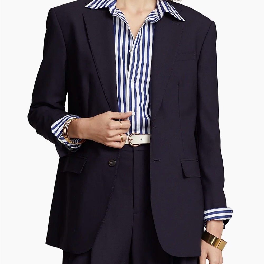 NWT Polo Ralph Lauren Navy Blue Wool Blazer Jacket Size 4 Made in Portugal